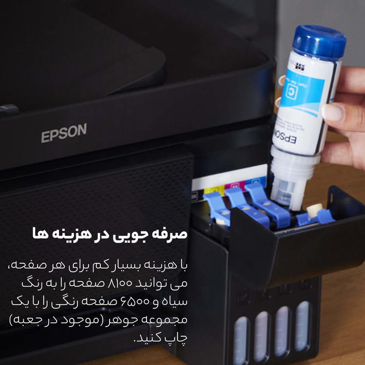 پرینتر اپسون رنگی سه کاره با چاپ جوهرافشان مدل EcoTank L3251، سایز چاپ A4، مجهز به پورت USB و WIFI