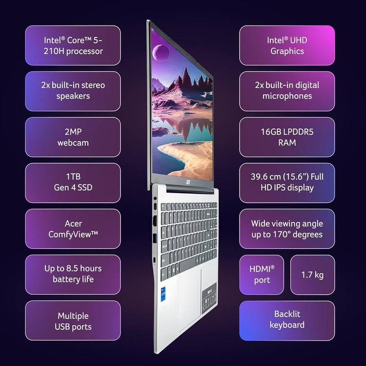 لپ تاپ 15.6 اینچی ایسر مدل Aspire Lite AL15-52H-Core 5 210H-16GB LPDDR5 4800MHz-512GB SSD-IPS-Backlit-W